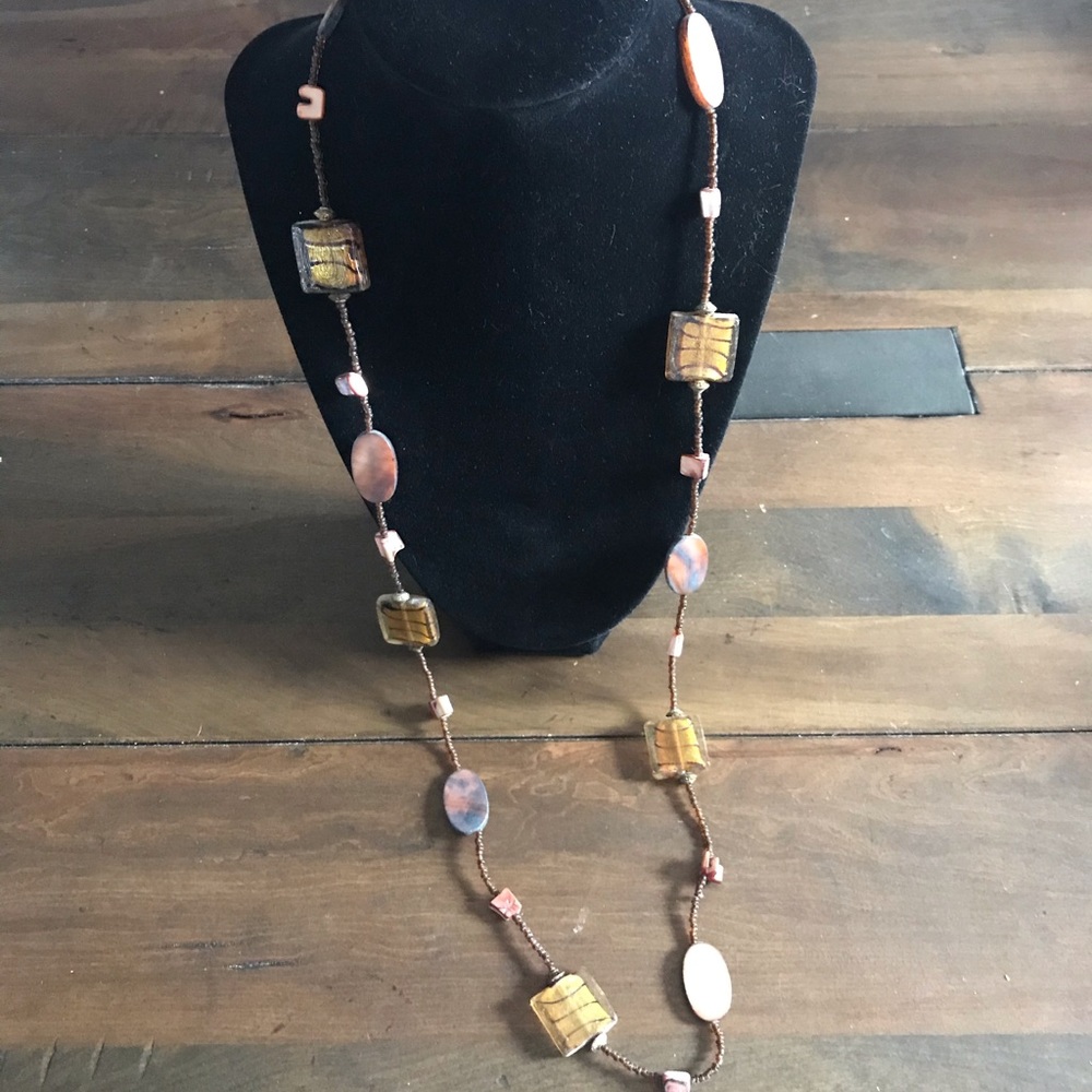 Long Orange Stone Necklace
